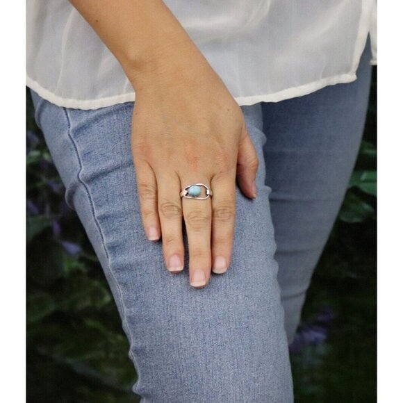 Sterling Silver Vintage Blue Dolphin Stone Larimar Ring Size 10 - Picture 4 of 7